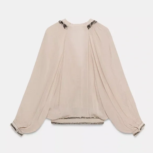 Zara NWT beaded sash blouse 6521/285 - Picture 4 of 12